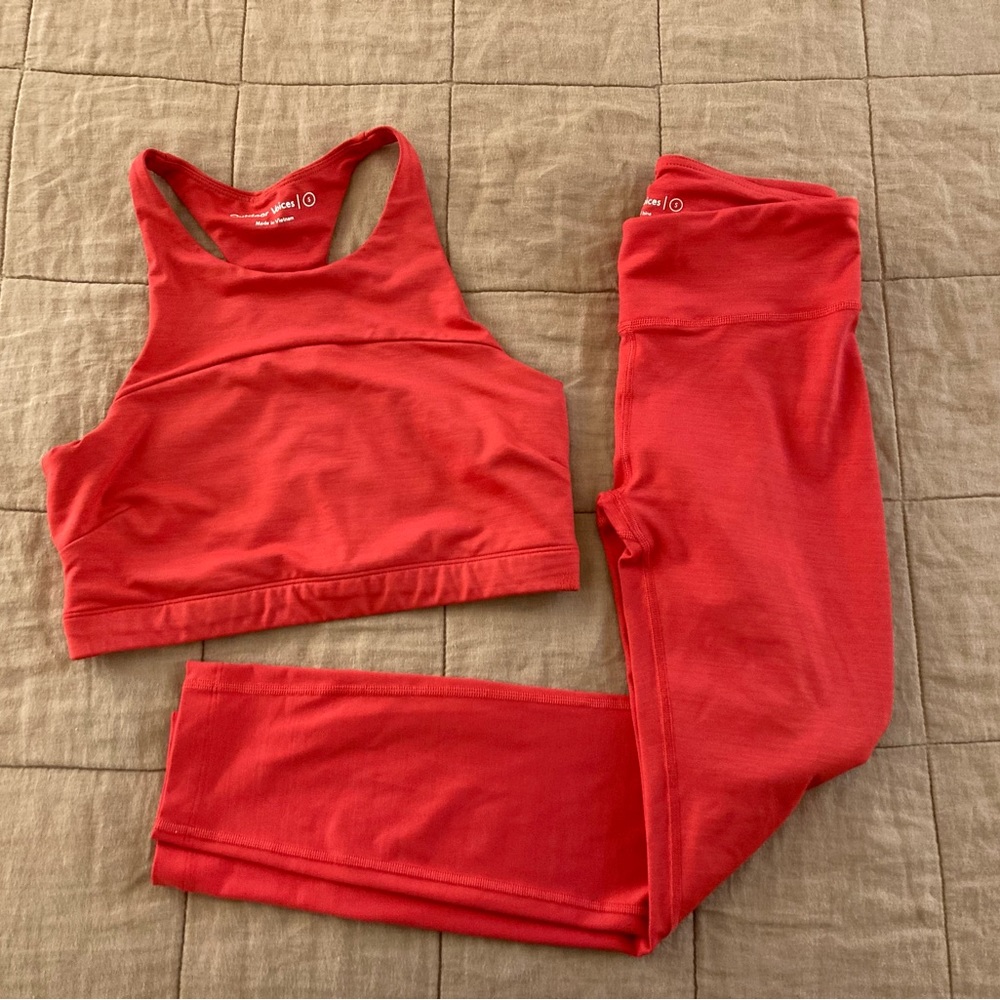 ❤️Outdoor Voices Red TechSweat Flex Set 7/8 Bra Tank Leggings pants yoga fitness - Picture 2 of 12